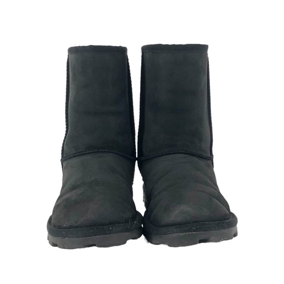 UGG Essential Short Boot Black Leather Natural Wool Lining Winter Boot Size 5 - Picture 3 of 6